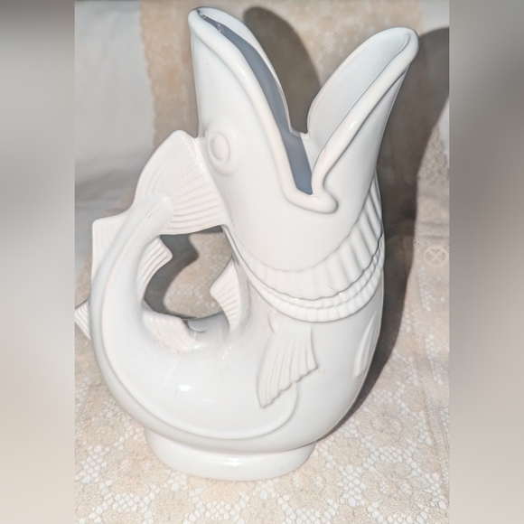 Vintage Shreve Gurgling Cod White Ceramic Pitcher